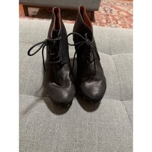 Y2K Marc by Marc Jacobs Black Leather Studded Wooden Platform Clog Ankle Boot 37